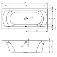Акриловая ванна Riho LINARES R 170x75 (c тоник бортом) (B141001005/BT4400500000000), без каркаса и сифона, фото