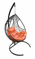 Кокон Долька ротанг (Оранжевая подушка, черный каркас), фото