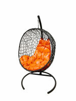Кокон ЛУНА ротанг (Оранжевая подушка, черный каркас), фото