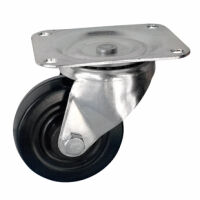 Колесо аппаратное поворотное - колесная опора поворотная из твердой черной резины, платформенное крепление SDd 20, фото