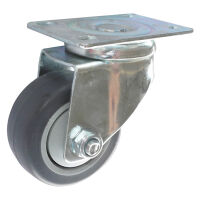 Колесо аппаратное поворотное - поворотная колесная опора, платформенное крепление, термопластичная серая резина SCk 93+, фото