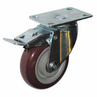 Колесо аппаратное поворотное с тормозом - поворотная колесная опора  с тормозом, платформенное крепление, полиуретановый контактный слой SCpkb 42, фото