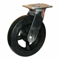 Колесо большегрузное поворотное - поворотная колесная опора литая черная резина, платформенное крепление SCd 42, фото