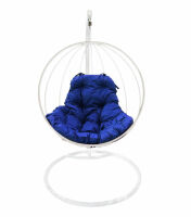 Кресло Кокон Подвесное Круглое (Синяя подушка, белый каркас), фото