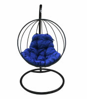 Кресло Кокон Подвесное Круглое (Синяя подушка, черный каркас), фото