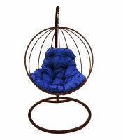 Кресло Кокон Подвесное Круглое (Синяя подушка, коричневый каркас), фото