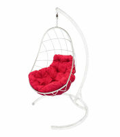 Кресло подвесное Овал (Малиновая подушка, белый каркас), фото
