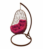 Кресло подвесное Овал с ротангом (Бордовая подушка, коричневый каркас), фото
