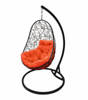 Кресло подвесное Овал с ротангом (Оранжевая подушка, черный каркас), фото
