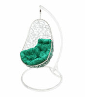 Кресло подвесное Овал с ротангом (Зеленая подушка, белый каркас), фото