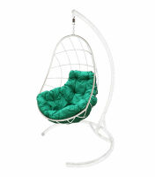 Кресло подвесное Овал (Зеленая подушка, белый каркас), фото