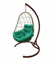 Кресло подвесное Овал (Зеленая подушка, коричневый каркас), фото