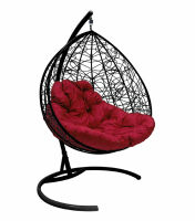 Подвесное кресло Для двоих Ротанг (Бордовая подушка, черный каркас), фото