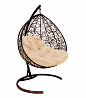 Подвесное кресло Для двоих Ротанг (Бежевая подушка, коричневый каркас), фото