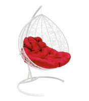 Подвесное кресло Для двоих Ротанг (Малиновая подушка, белый каркас), фото