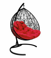 Подвесное кресло Для двоих Ротанг (Малиновая подушка, черный каркас), фото