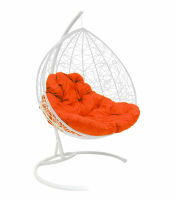 Подвесное кресло Для двоих Ротанг (Оранжевая подушка, белый каркас), фото