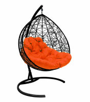 Подвесное кресло Для двоих Ротанг (Оранжевая подушка, черный каркас), фото