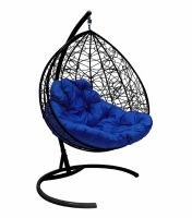 Подвесное кресло Для двоих Ротанг (Синяя подушка, черный каркас), фото