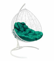 Подвесное кресло Для двоих Ротанг (Зеленая подушка, белый каркас), фото