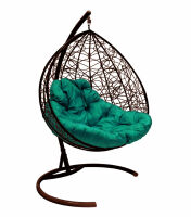 Подвесное кресло Для двоих Ротанг (Зеленая подушка, коричневый каркас), фото