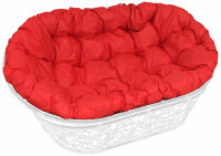 Садовый диван Мамасан ротанг (красная подушка, белый каркас), фото