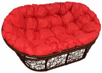 Садовый диван Мамасан ротанг (красная подушка,коричневый каркас), фото