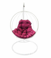 Кресло Кокон Подвесное Круглое (Бордовая подушка, белый каркас), фото