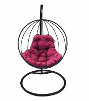 Кресло Кокон Подвесное Круглое (Бордовая подушка, черный каркас), фото