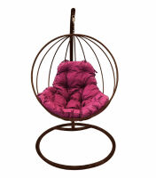 Кресло Кокон Подвесное Круглое (Бордовая подушка, коричневый каркас), фото