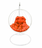 Кресло Кокон Подвесное Круглое (Оранжевая подушка, белый каркас), фото