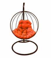 Кресло Кокон Подвесное Круглое (Оранжевая подушка, коричневый каркас), фото