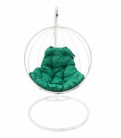 Кресло Кокон Подвесное Круглое (Зеленая подушка, белый каркас), фото