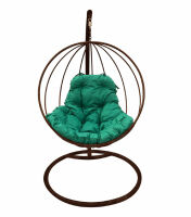 Кресло Кокон Подвесное Круглое (Зеленая подушка, коричневый каркас), фото