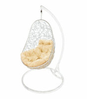 Фото - Кресло подвесное Овал с ротангом (Бежевая подушка, белый каркас)