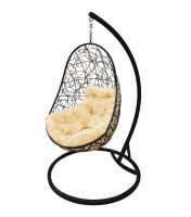 Фото - Кресло подвесное Овал с ротангом (Бежевая подушка, коричневый каркас)