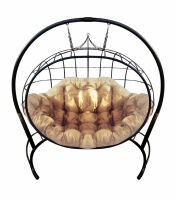 Кресло подвесное Улей  (Бежевая подушка, черный каркас), фото