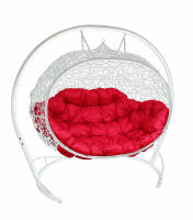Фото - Кресло подвесное Улей ротанг (Бардовая подушка, белый каркас)