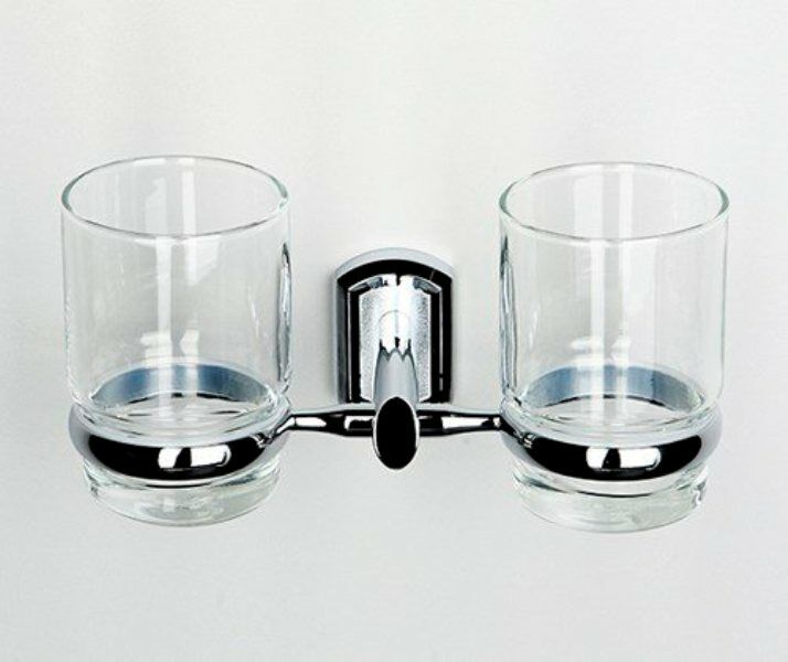 Подстаканник двойной стеклянный WasserKRAFT Oder K-3028D металл, хромоникелевое покрытие, прозрачное стекло, фото