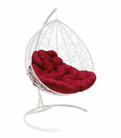 Подвесное кресло Для двоих Ротанг (Бордовая подушка, белый каркас), фото