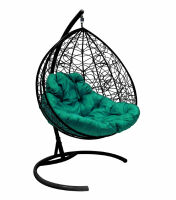 Фото - Подвесное кресло Для двоих Ротанг (Зеленая подушка, черный каркас)