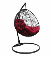 Фото - Подвесное Кресло-Кокон Круглое с Ротангом (Бордовая подушка, черный каркас)