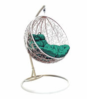 Фото - Подвесное Кресло-Кокон Круглое с Ротангом (Зеленая подушка, белый каркас)