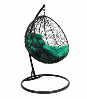 Фото - Подвесное Кресло-Кокон Круглое с Ротангом (Зеленая подушка, черный каркас)