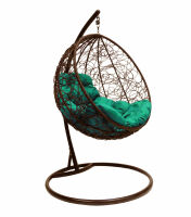 Фото - Подвесное Кресло-Кокон Круглое с Ротангом (Зеленая подушка, коричневый каркас)